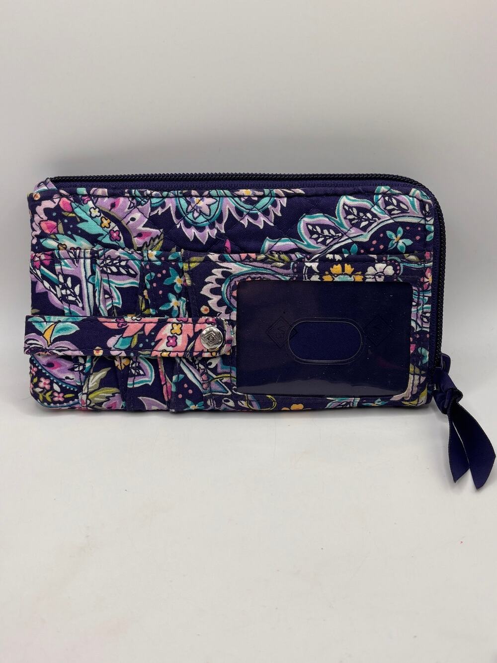Vera Bradley French Paisley Purple Blue Pink Zippered Wallet With ID Window
